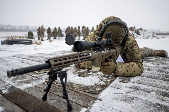 Ukrainian snipers attend shooting training near the frontline amid Russia-Ukraine war in Zaporizhzhia, Ukraine on February 18, 2023