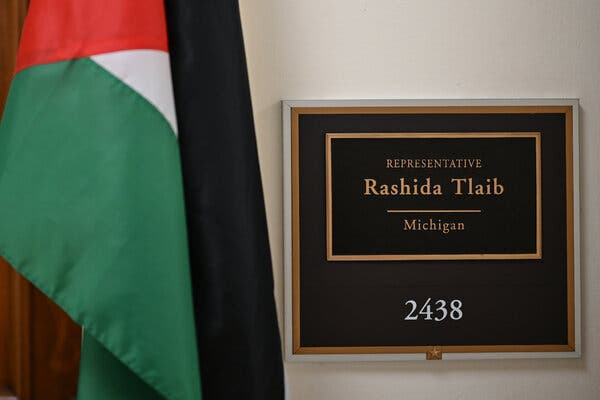Rashida Tlaib’s office in the Capitol. Back home, she represents large Muslim and Jewish communities.