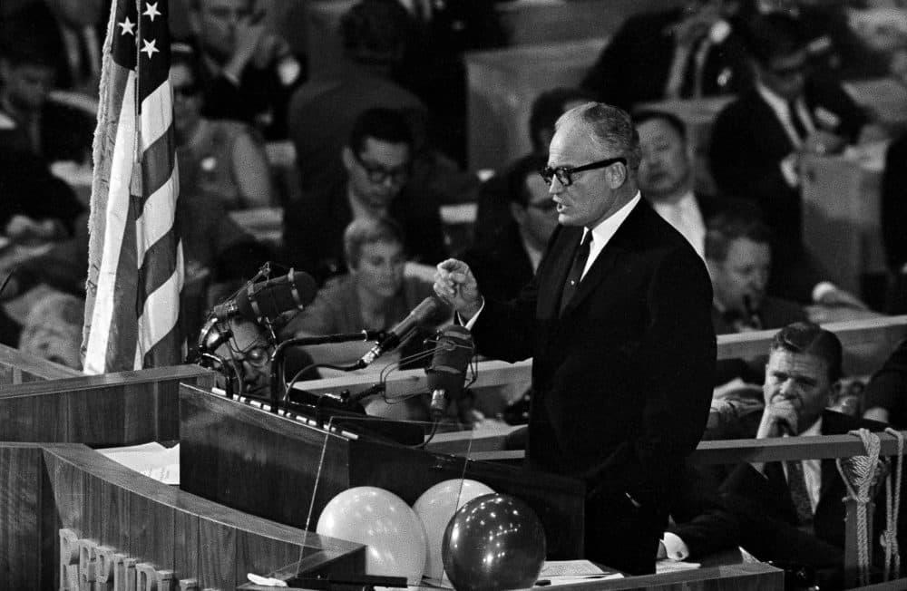 Sen. Barry Goldwater accepts the Republican presidential nomination in San Francisco, July 16, 1964 with a blast at the Democrats and a promise that "together we will win" in the November election. (AP)