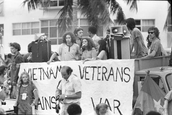 Members from the Vietnam Veterans Against the War delivering speech at a demonstration during the 1972 GOP Convention - Miami Beach, Florida.