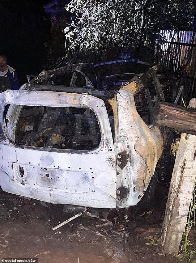 The burnt out wreckage of Dugina's Toyota is seen here after the deadly explosion on August 20, 2022