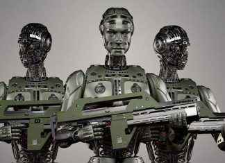 Pentagon Aims to Create a Human-Machine Soldier as Part of Dangerous New Artificial Intelligence Race A group of robots holding an object Description automatically generated