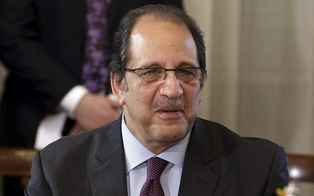 Egyptian intelligence chief Abbas Kamel attends a meeting of Egyptian and Sudanese foreign ministers and heads of intelligence at Tahrir Palace, in Cairo, Egypt, February 8, 2018. (Khaled Elfiqi/Pool photo via AP)