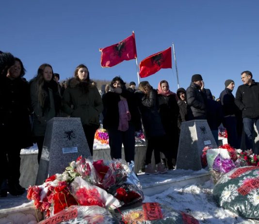 Twenty Five Years Ago, the Clinton Administration Used a Fake Massacre at Račak to Justify the Illegal Bombing of Belgrade for 78 Days Kosovo Albanians gather to pay their respects to their relatives and victims of the Racak massacre in the village of Racak, Kosovo on Tuesday, Jan. 15, 2019. Kosovo Albanians gathered in the village of Racak on Thursday to mark the 20th anniversary of the massacre of more than 40 ethnic Albanians by Serb security forces. (AP Photo/Visar Kryeziu)