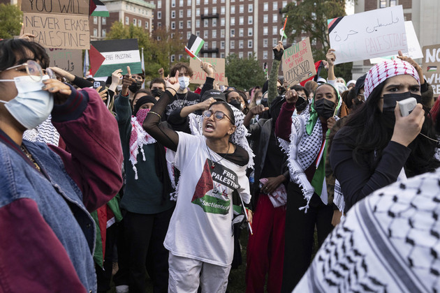 Palestinian supporters gather for a protest at Columbia University.