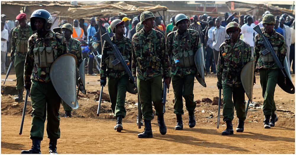 A group of soldiers walking with shields

Description automatically generated