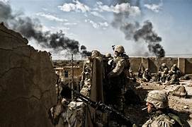 Soldiers in military uniforms with guns and smoke coming out of a wall

Description automatically generated