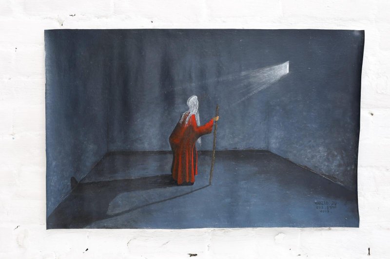 A painting of a person holding a staff

Description automatically generated