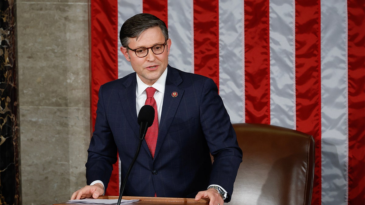 A person in a suit and tie standing at a podium

Description automatically generated