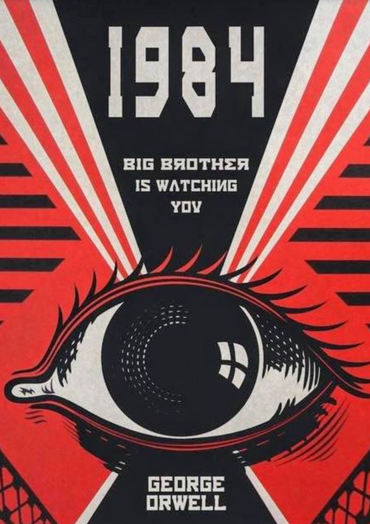 A red and black poster with a black eye and white text

Description automatically generated