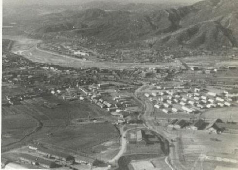 An aerial view of a town Description automatically generated