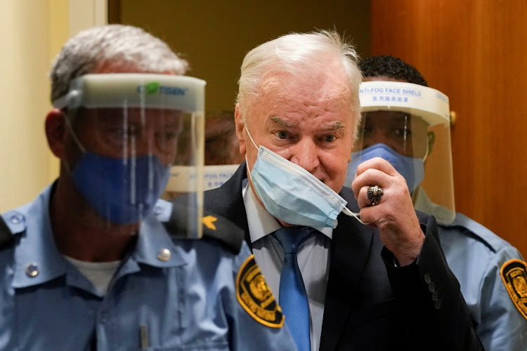 Former Bosnian Serb military leader Ratko Mladic enters the courtroom prior to the pronouncement of his appeal judgment at The Hague, June 8 2021. Picture: PETER DEJONG/REUTERS