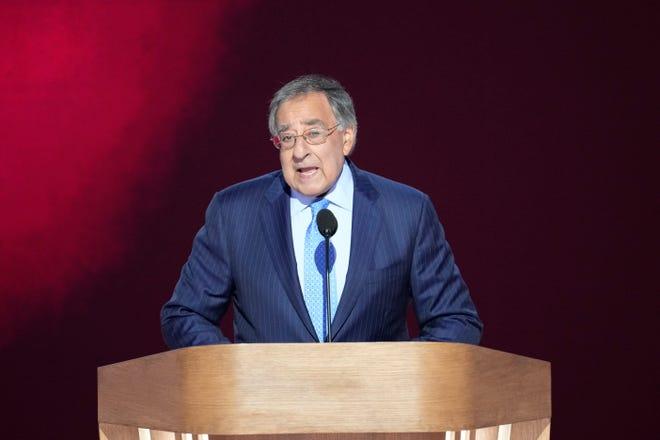 Former Secretary of Defense and former CIA Director Leon Panetta speaks during the final day of the Democratic National Convention at the United Center.