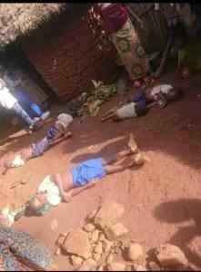 A group of children lying on the ground

Description automatically generated