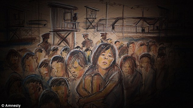 Cramped: women were herded into the labour camps in their hundreds and ordered around by guards they were forced to call 'teachers'