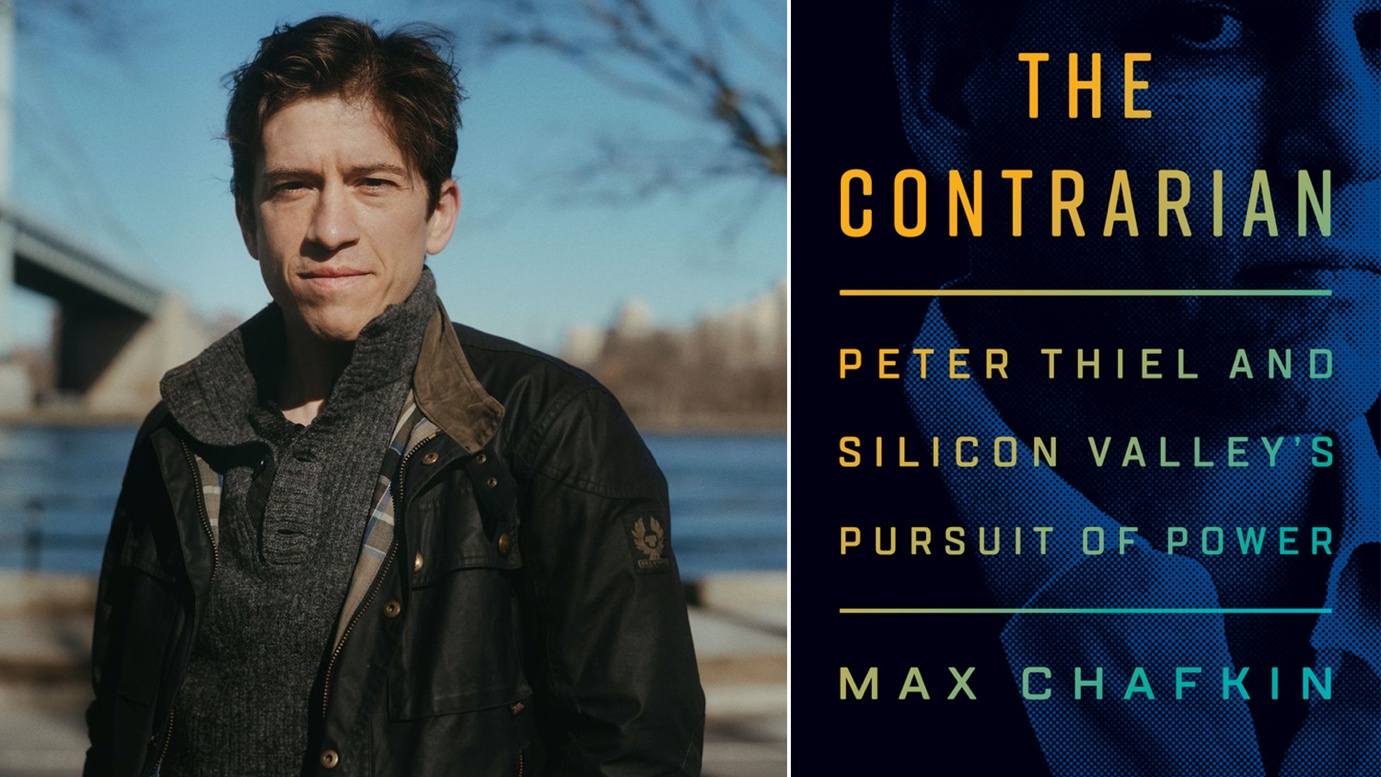 A person standing next to a book cover
Description automatically generated