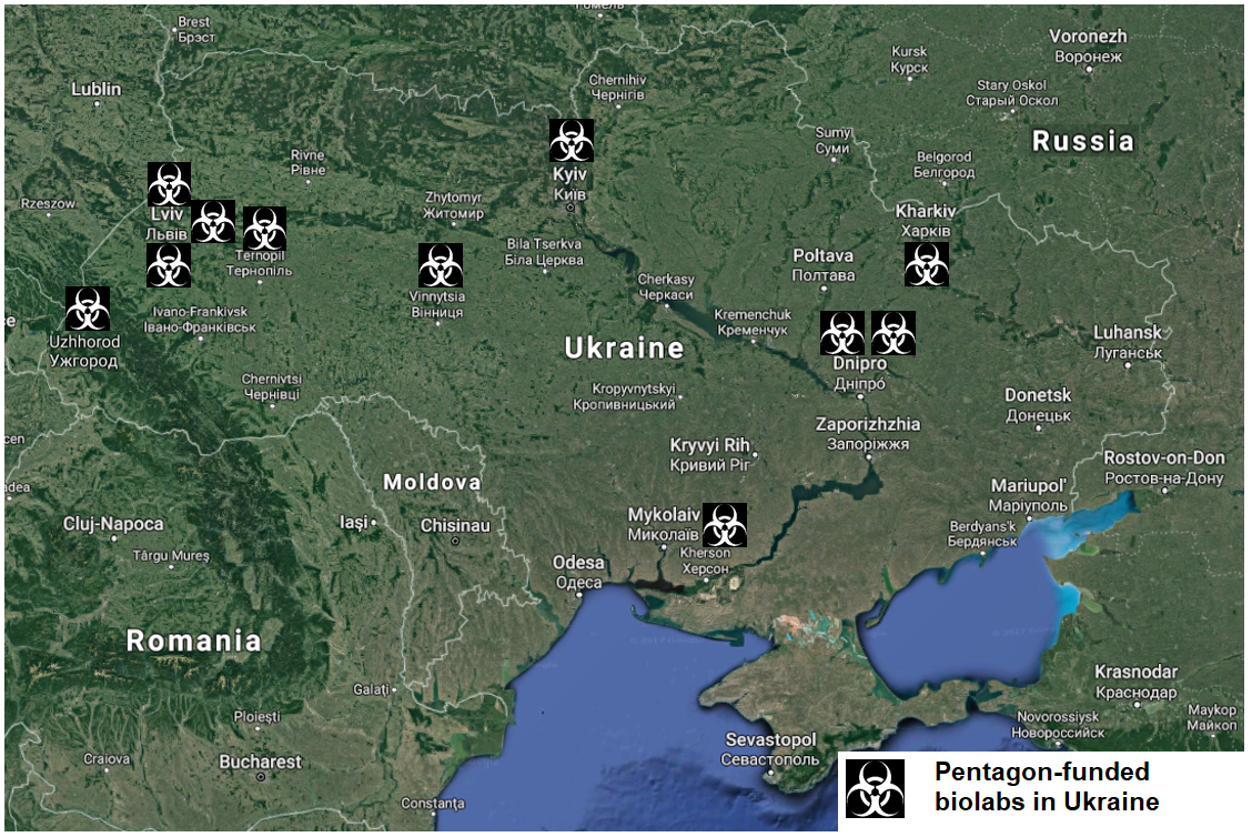 A map of ukraine with biohazard symbols

Description automatically generated