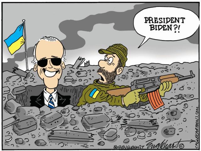 Cartoon of a person holding an object and a person in a trench
Description automatically generated