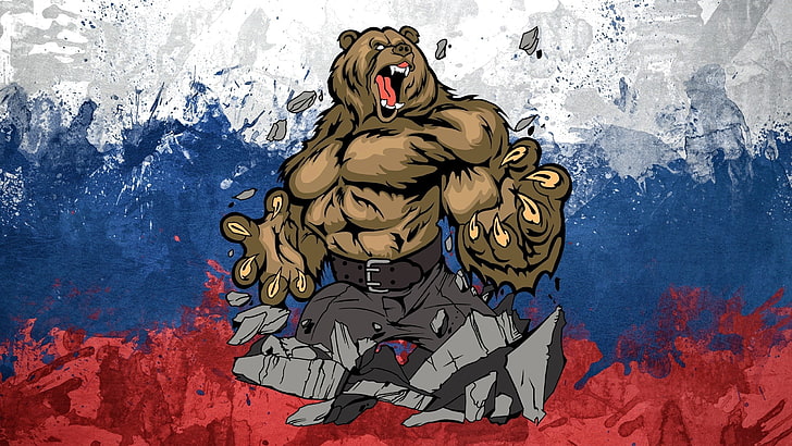A cartoon bear with a flag behind it

Description automatically generated with medium confidence