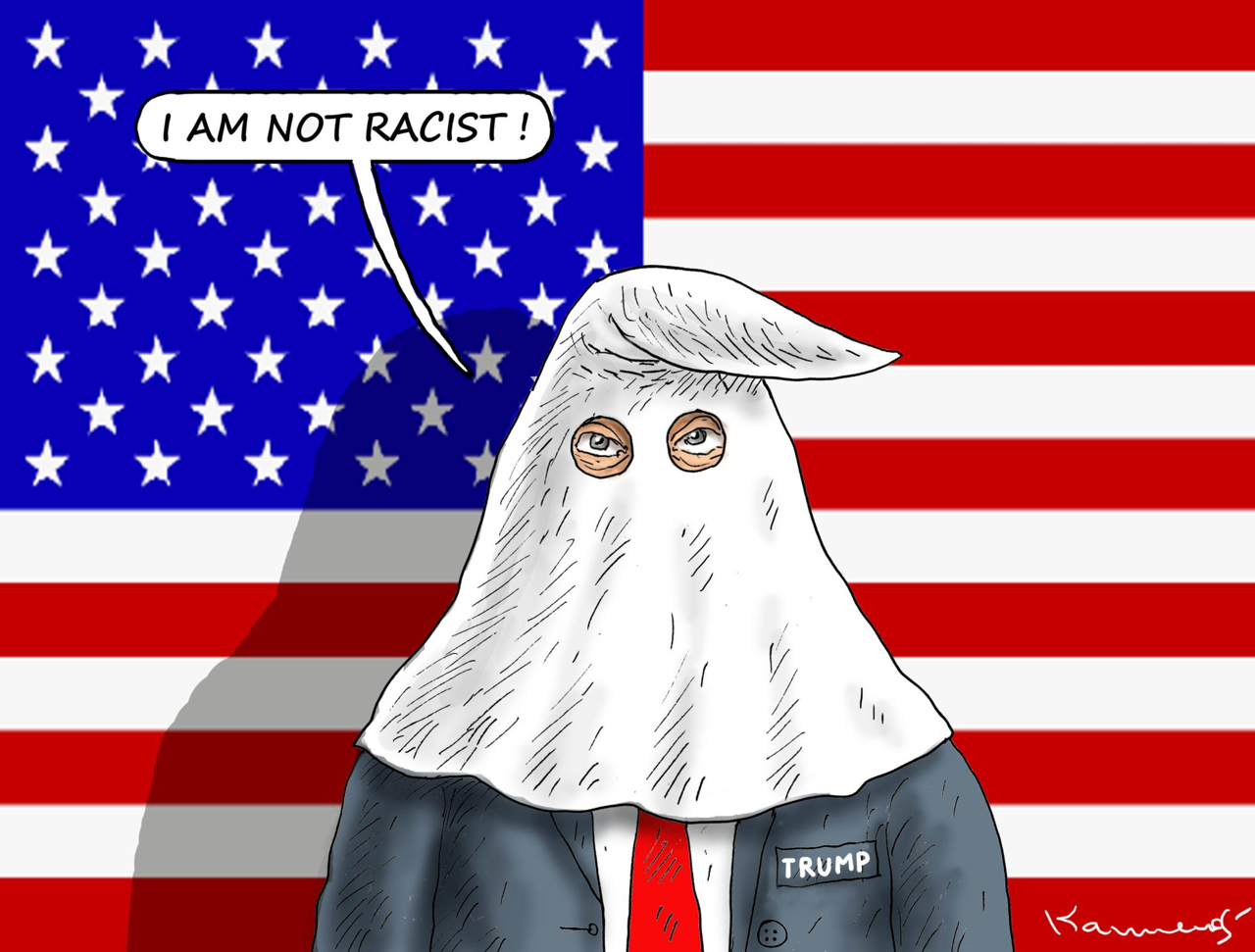 A cartoon of a person with a white mask over his head
Description automatically generated