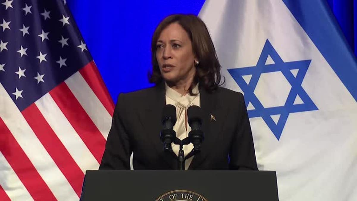 A person standing at a podium with microphones in front of a flag
Description automatically generated