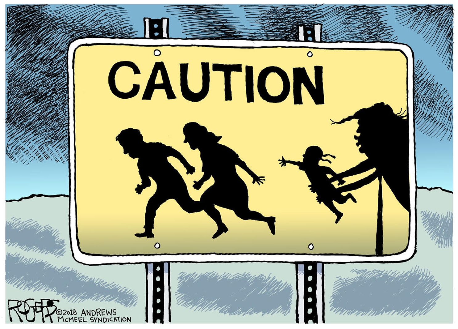 A cartoon of a caution sign
Description automatically generated