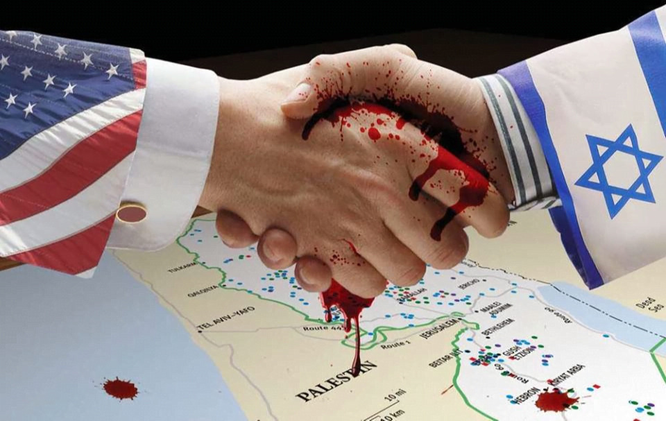 A hands shaking with blood on a map

Description automatically generated