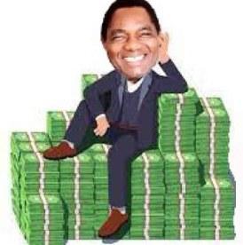 A person sitting on a pile of money

Description automatically generated