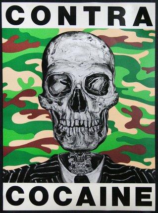 A poster with a skull and a camouflage background

Description automatically generated
