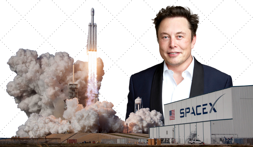 A person in a suit standing next to a building with a rocket launch

AI-generated content may be incorrect.