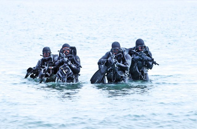 A group of people in black scuba gear holding guns

AI-generated content may be incorrect.