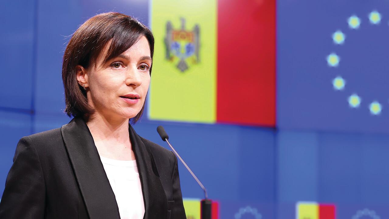 Former Prime Minister of Moldova Maia Sandu at a press conference in Brussels, Belgium.