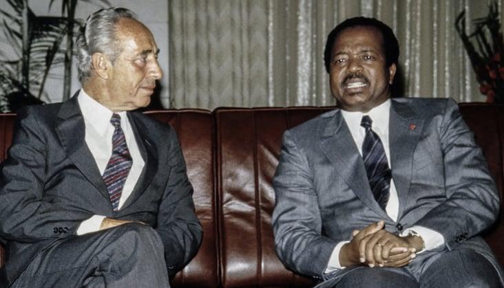 Cameroonian President Paul Biya and Israeli Prime Minister Shimon Peres in Yaoundé 26 August 1986.