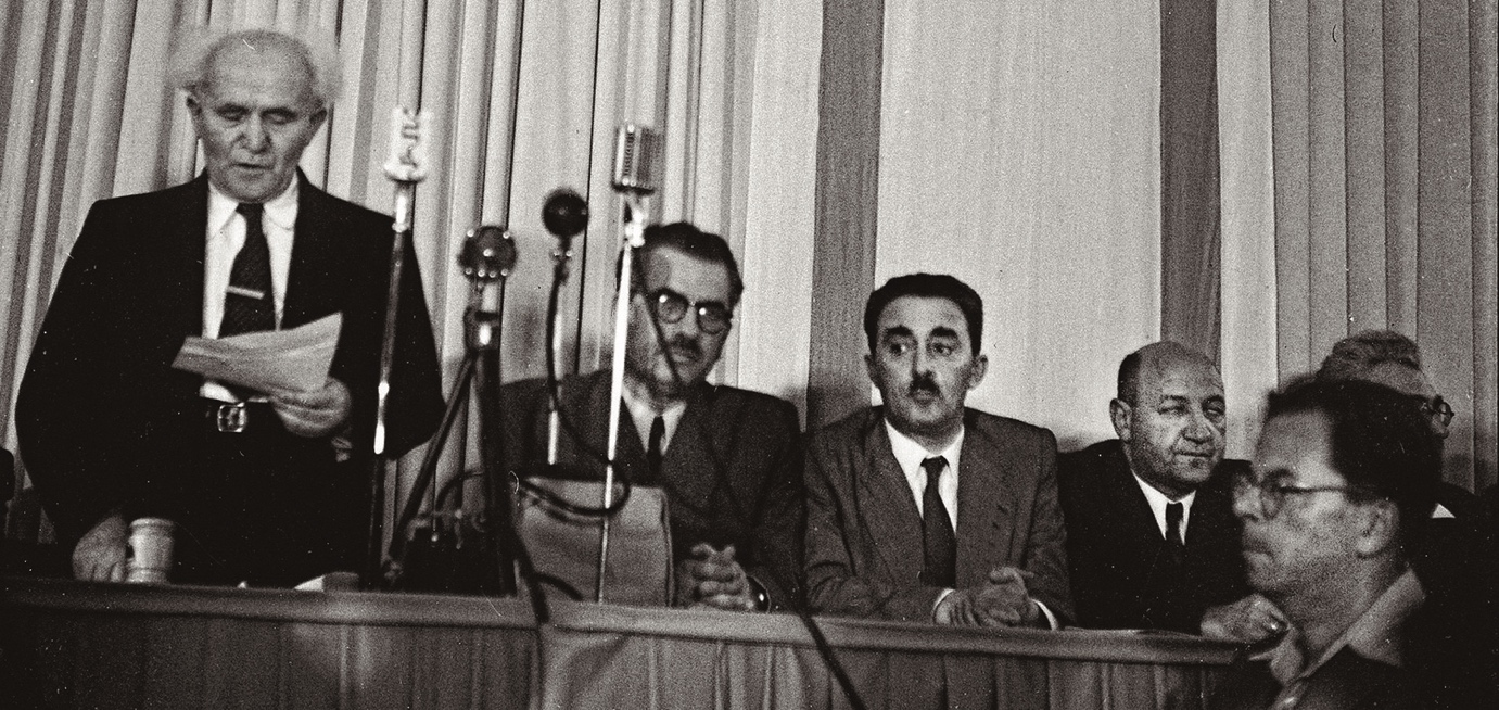 David Ben-Gurion, who was to become Israel’s first prime minister, reads the new nation’s Declaration of Independence in Tel Aviv, May 14, 1948.