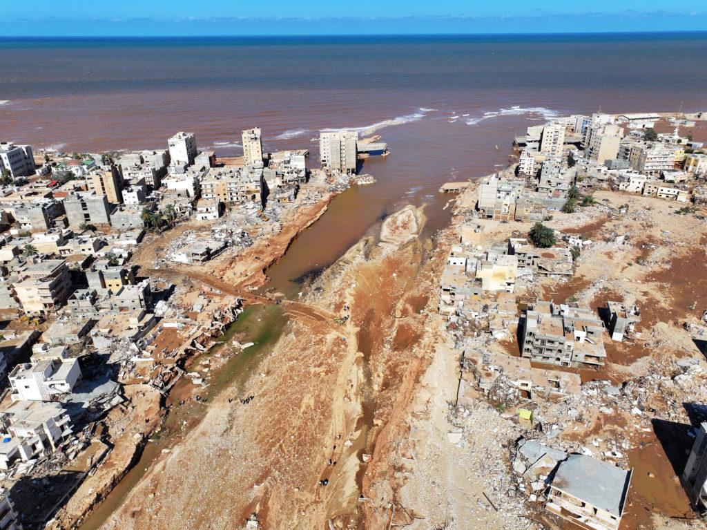 A view shows the damaged areas, in the aftermath of the floods in Derna, Libya, September 13, 2023, in this picture obtain...