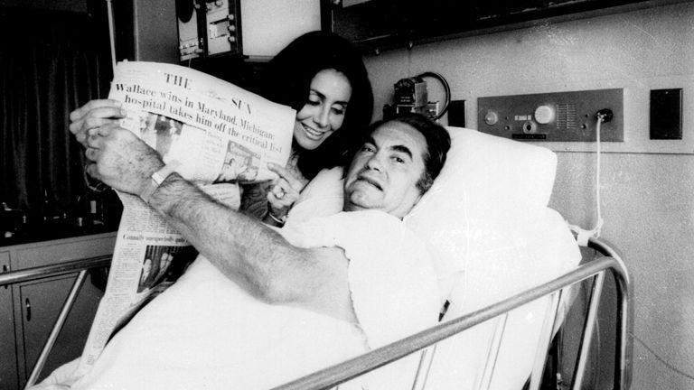 George C Wallace two days after the shooting in a Maryland hospital with his wife Cornelia. Pic:  AP