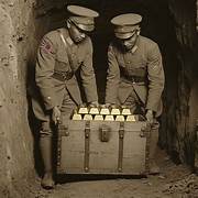Men in uniform carrying a chest full of gold bars

AI-generated content may be incorrect.