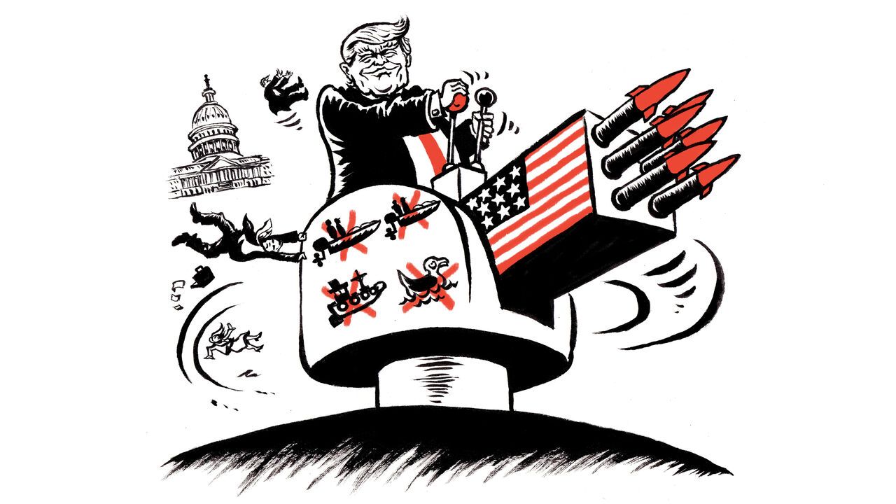 Donald Trump shooting from a missile launcher. 