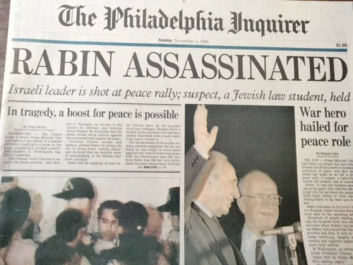 Newspapers- YITZHAK RABIN, ISRAELI PRIME MINISTER, ASSASSINATED - Picture 1 of 9