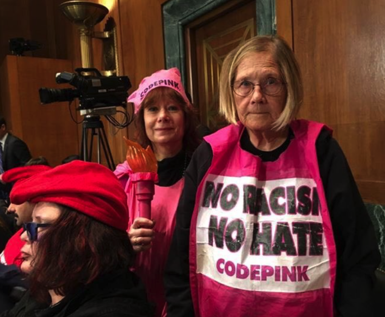 A group of women wearing pink vests and holding a torch

AI-generated content may be incorrect.