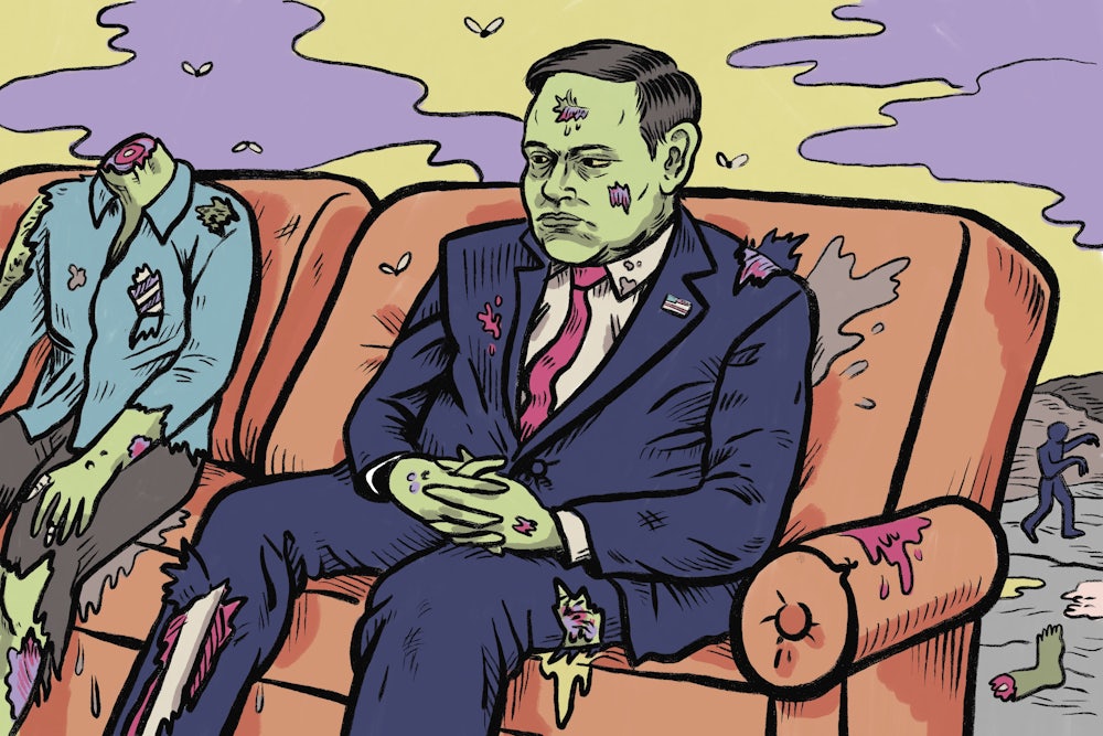 Illustration of Marco Rubio depicted as a living corpse