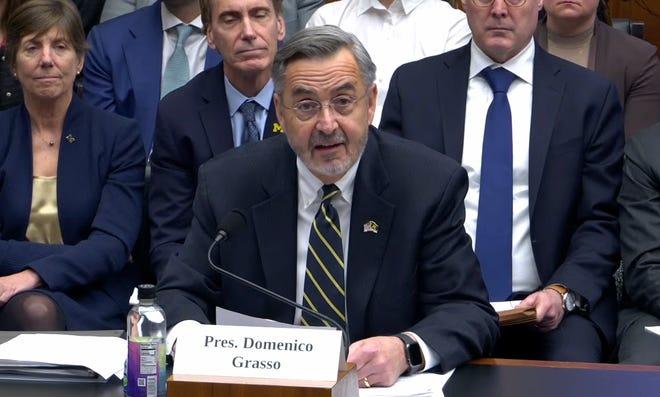 Interim president of the University of Michigan, Domenico Grasso, testifies to Congress about foreign espionage on college campuses, during a hearing, Thurs., March 26, 2026.