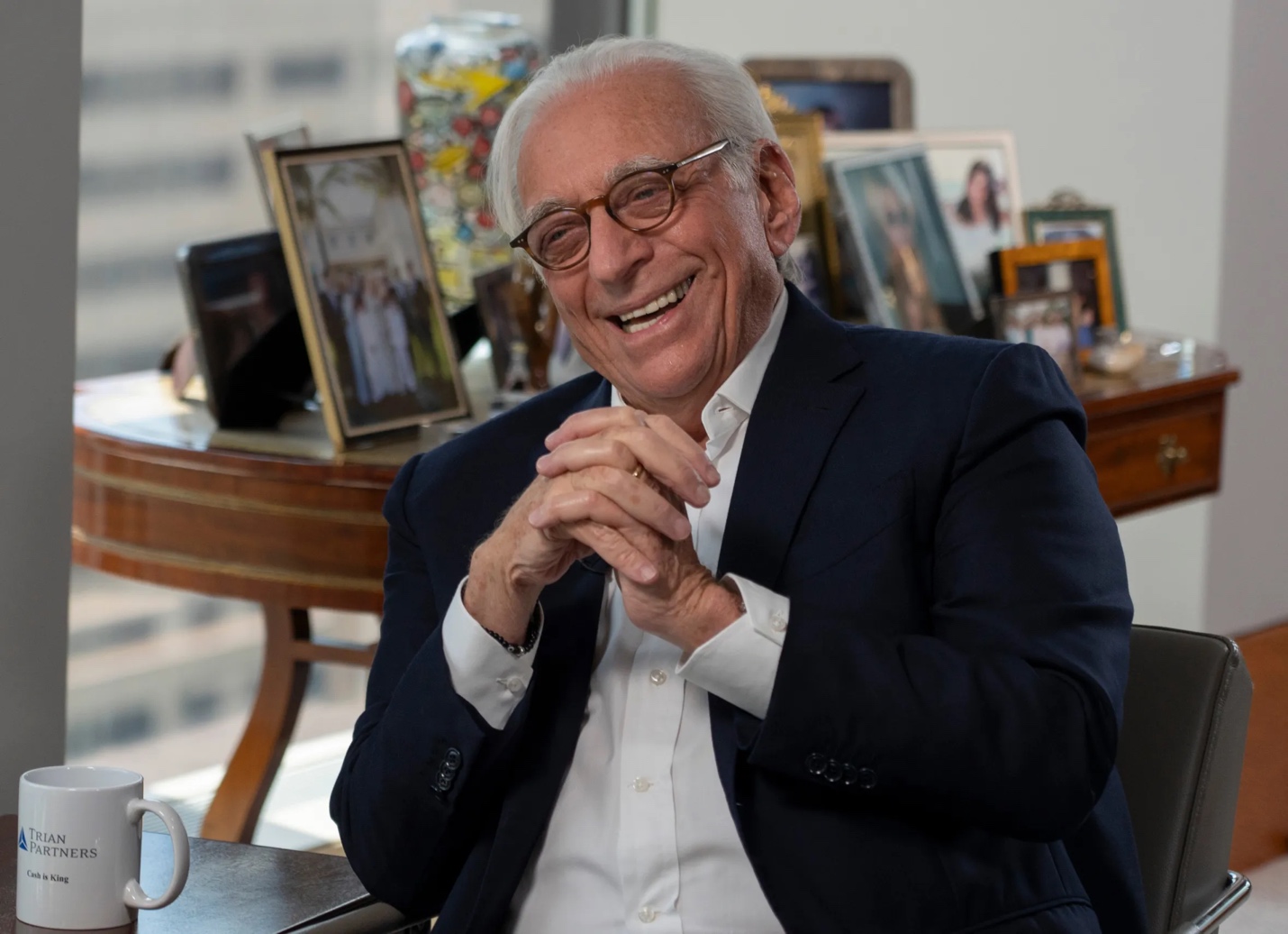 Nelson Peltz, founder, partner, and CEO of Trian Fund Management, smiles during an interview.