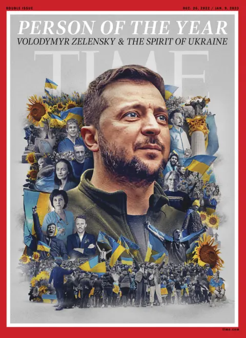 Twitter/@TIME Ukrainian president Volodymyr Zelensky depicted on the Time Magazine cover