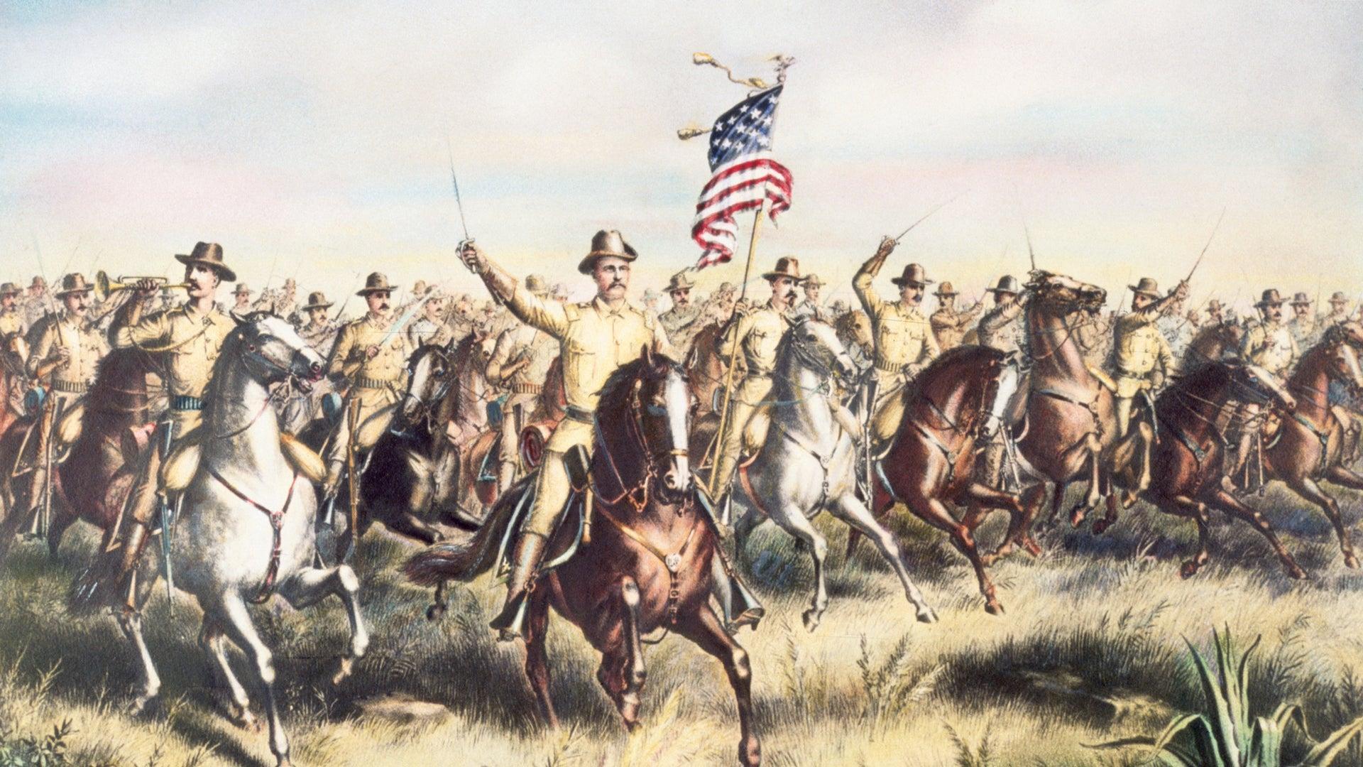A group of men on horses with flags

AI-generated content may be incorrect.