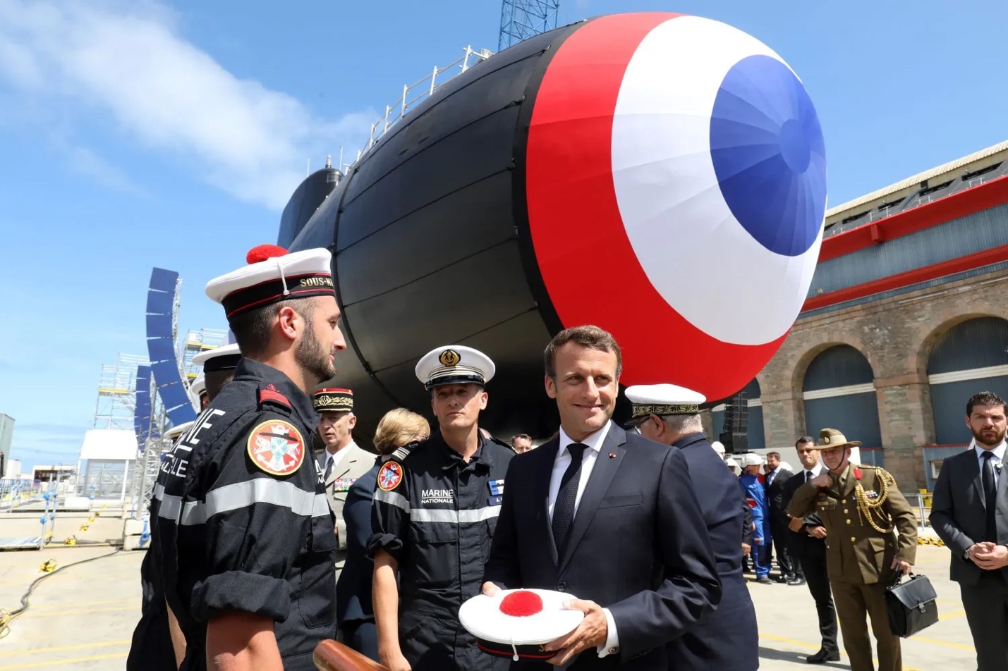 Macron at nuclear submarine launch ceremony in France