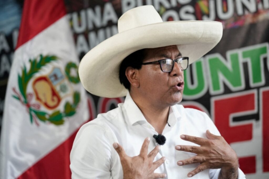 Peru's presidential candidate Roberto Sanchez speaks with Reuters, in Lima
