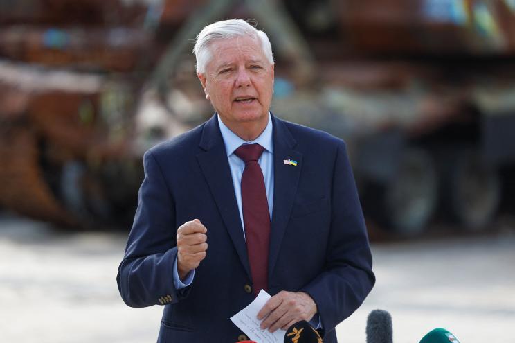 Sen. Lindsey Graham speaking to the media in Kyiv, Ukraine on July 10, 2026.