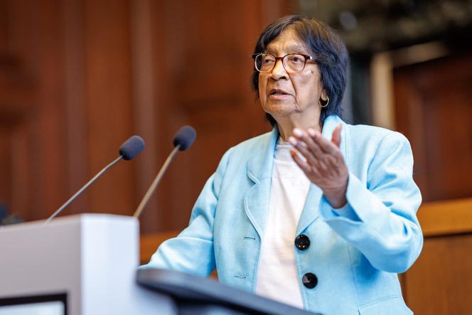 South African-born jurist and former UN human rights chief Navanethem "Navi" Pillay, speaks at the Nuremberg Forum in Nuremberg, Germany, October 9, 2026.