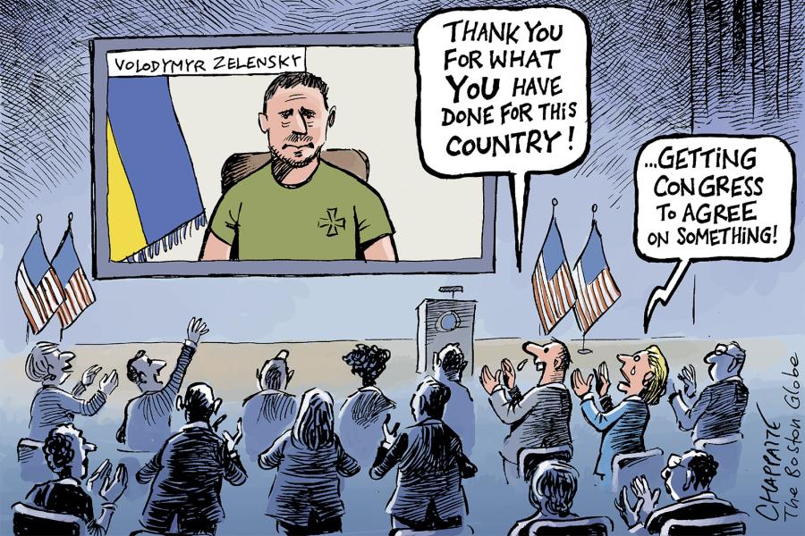 Zelensky talks to Congress | Globecartoon - Political Cartoons - Patrick  Chappatte